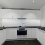 white kitchen render with stove, KD Max