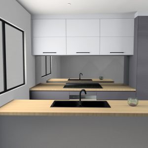 KD Max light wood and white kitchen render