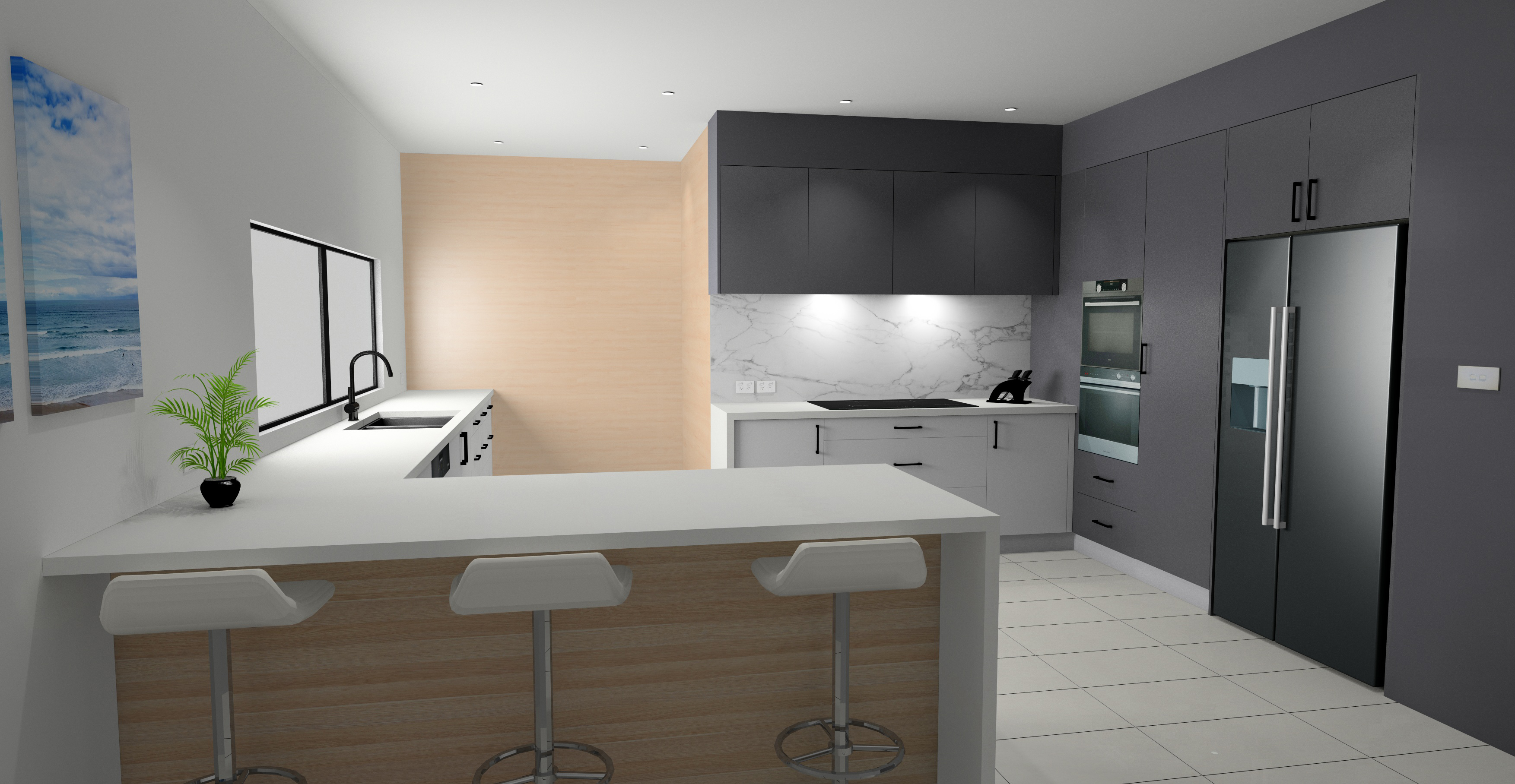 light wood and black cabinet kitchen render KD Max