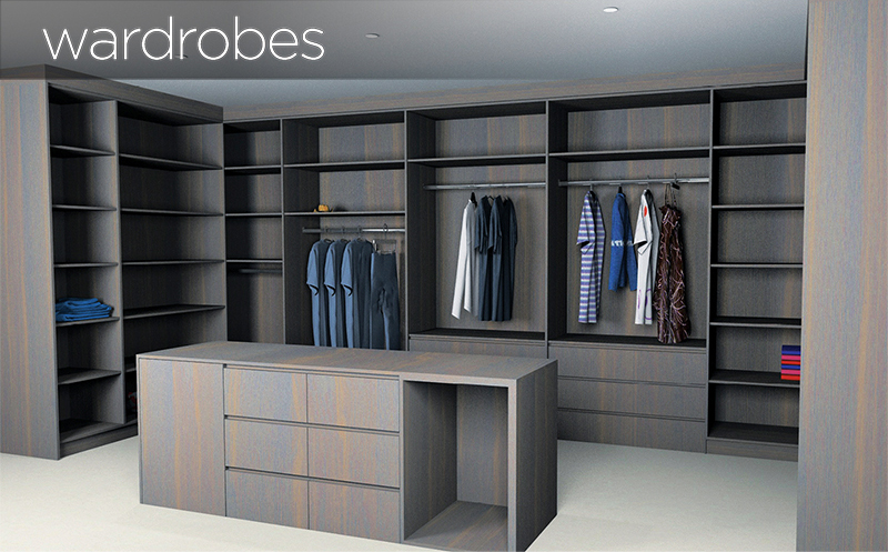 wardrobe Render with clothes and dark wood KD Max