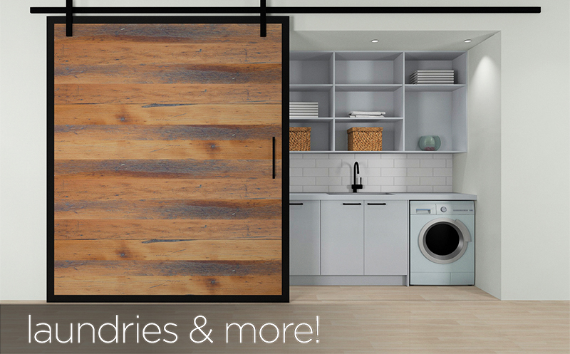 laundry render with wood door and grey text KD Max