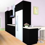 purple walls, black cabinets and light wood floor render KD Max