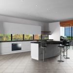 white and gray kitchen, black island render KD Max