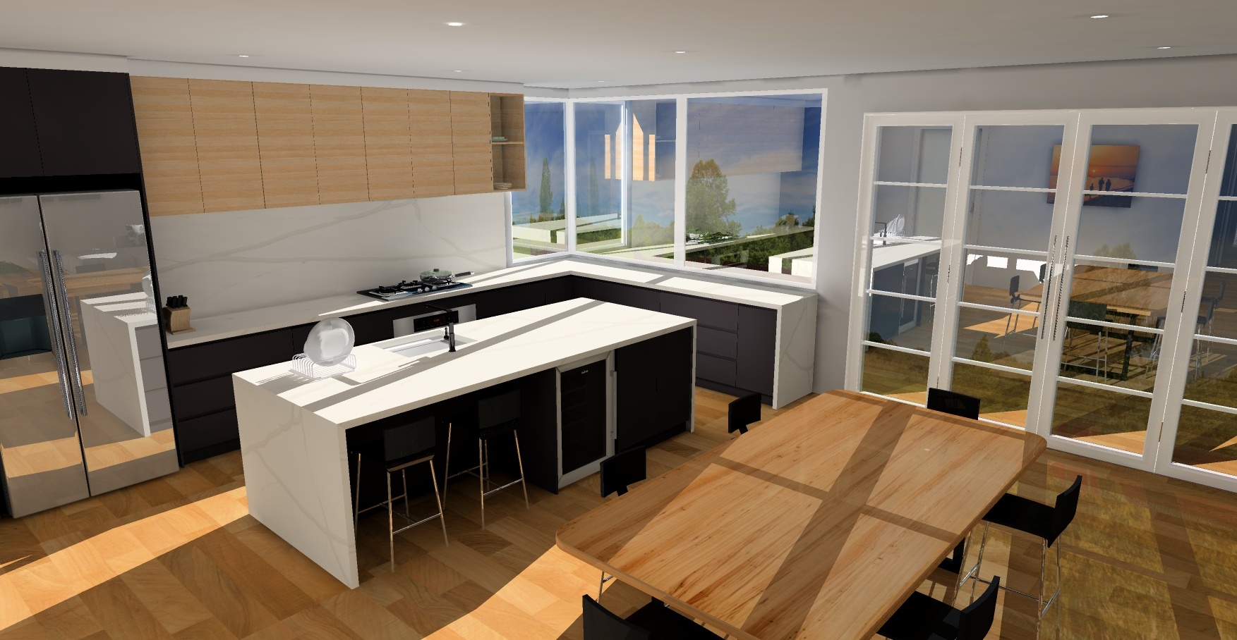 kitchen and dining space KD Max render