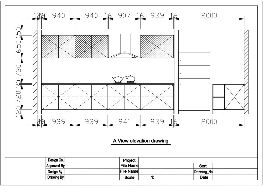 outline of kitchen plan, black and white